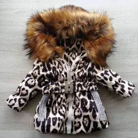 Kinderjas witte panterprint  Bontkraag jas Leopard  Winterjas Wit  BamBella