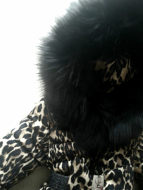 Women's Leopard Print Winter Coat With Big Fur Collar Fur Faux Fur