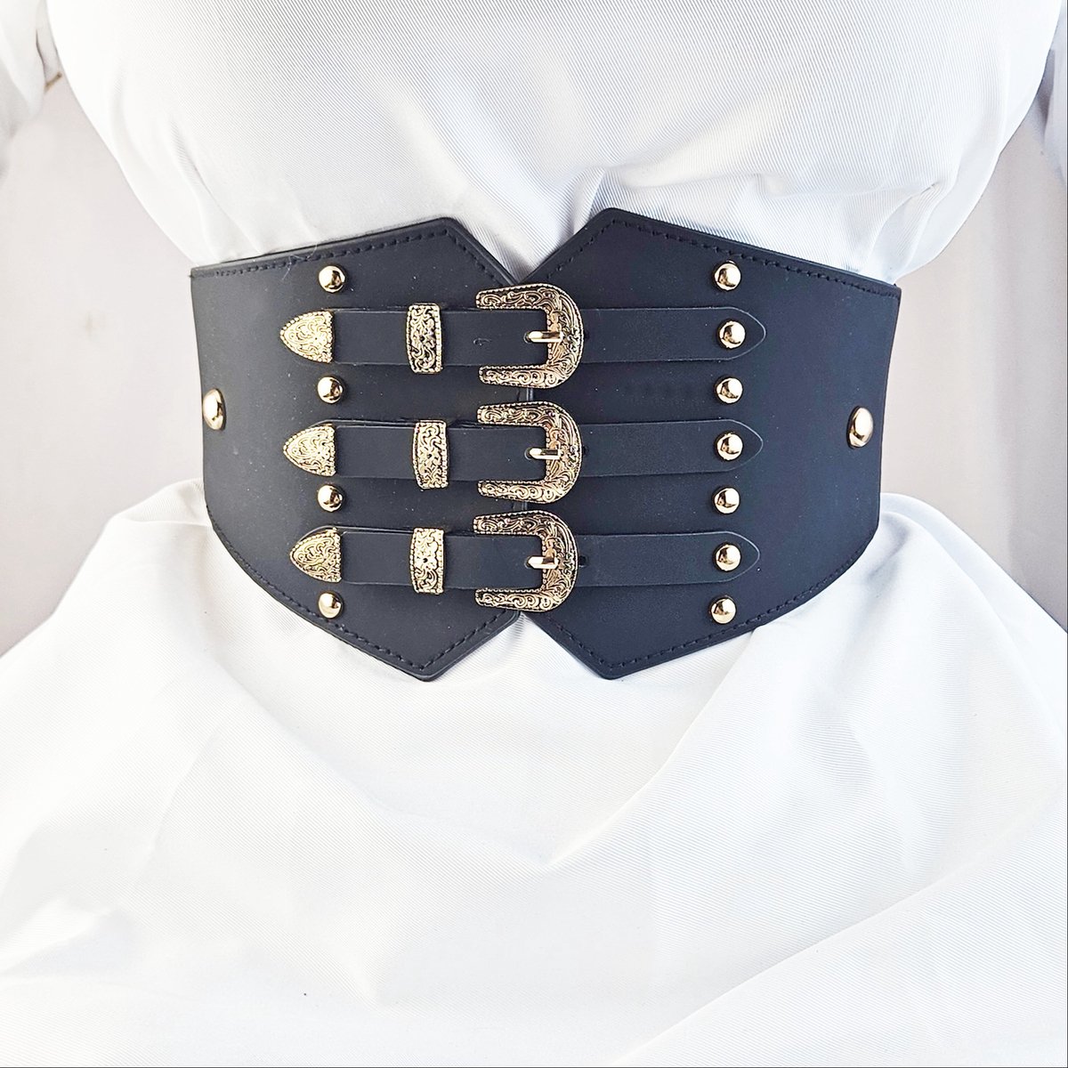 BamBella ® - Panterprint zwart Mode Body Gothic Goth taille riem met Veter sluiting korset belt