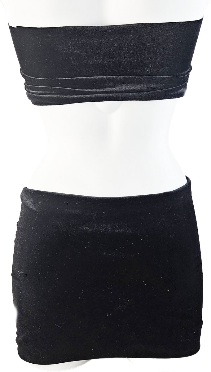 BamBella® Rok en top- Zwart  Sexy Set van Datex (Mix latex en stof ) Erotische dames kleding set kostuum Rok Lak glans shiny paal dans pak sexy kleding dames