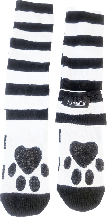 BamBella® - Hoge knie kousen - Wit zwart strepen - Dames - sokken pootje schattig