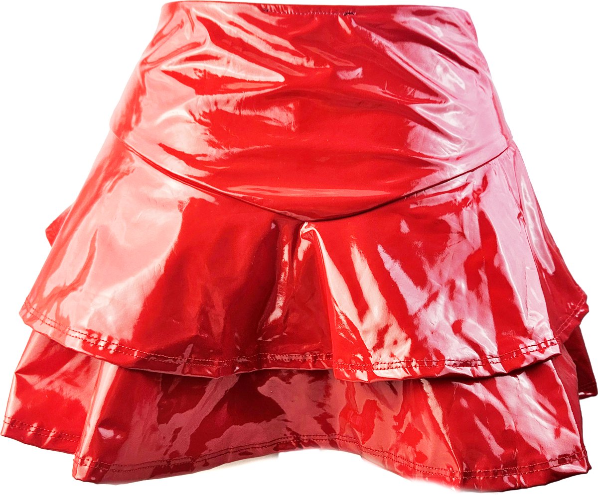 BamBella® - Datex mini Rok kousen Rood Rollenspel sm dames sexy Glans kleding mix van Latex en stof