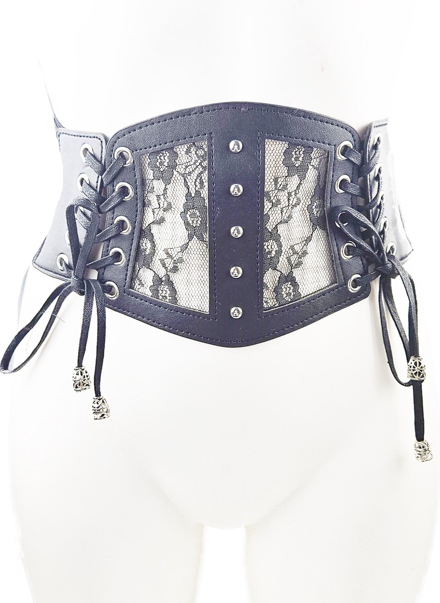 BamBella ® - Riem Mode Body Gothic Got zwart nepleer met vetersluiting Verstelbaar