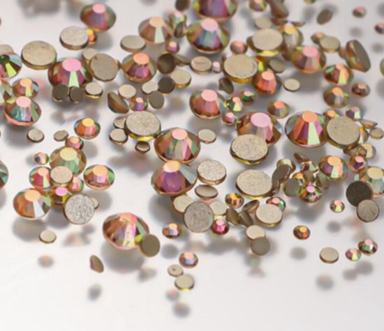 BamBella® Plak strass Steentjes - 1440 stuks - SS4 tot SS20 - goud kleurig AB stenen glitters nail art kleding versieren
