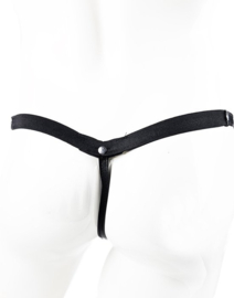 String Man - sexy Lingerie Heren  Open voorkant - Zwart mannen string Imitatie leer SM kleding