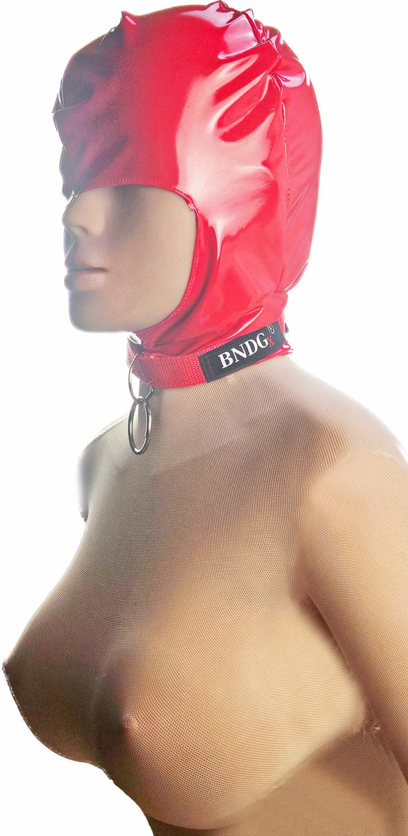BNDGx® - Masker met lijn Datex (Mix LATEX en stof) mond opening - Erotiek - Extreme BDSMsm fetish Rollenspel kleding Rood