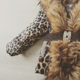 Kinderjas panterprint  Bontkraag jas Leopard  bontkraag Winterjas BamBella