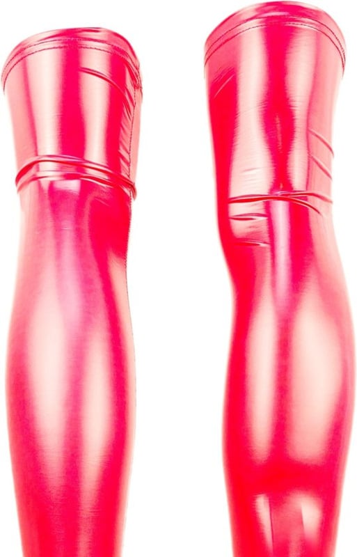 Halve Kousen - Onesize - Rood - Datex (Mix latex en stof ) - Sexy Kniekousen van Super Glans Dames sokken