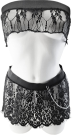 Kleding set - maat onesize - Doorzichtig kant zwart ketting met steentjes Erotische sexy rokje