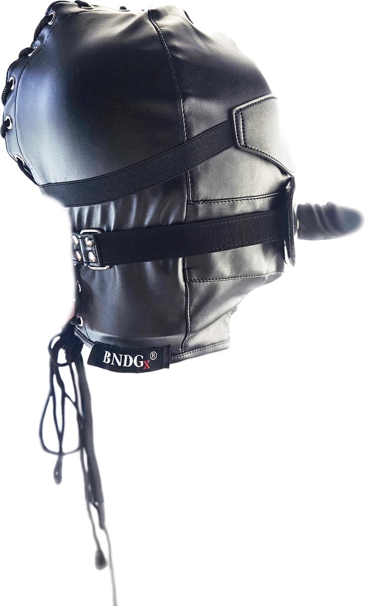 BNDGx® - BDSM Gag penis seks Masker - Nep leer stof - Vetersluiting Zwart bondage
