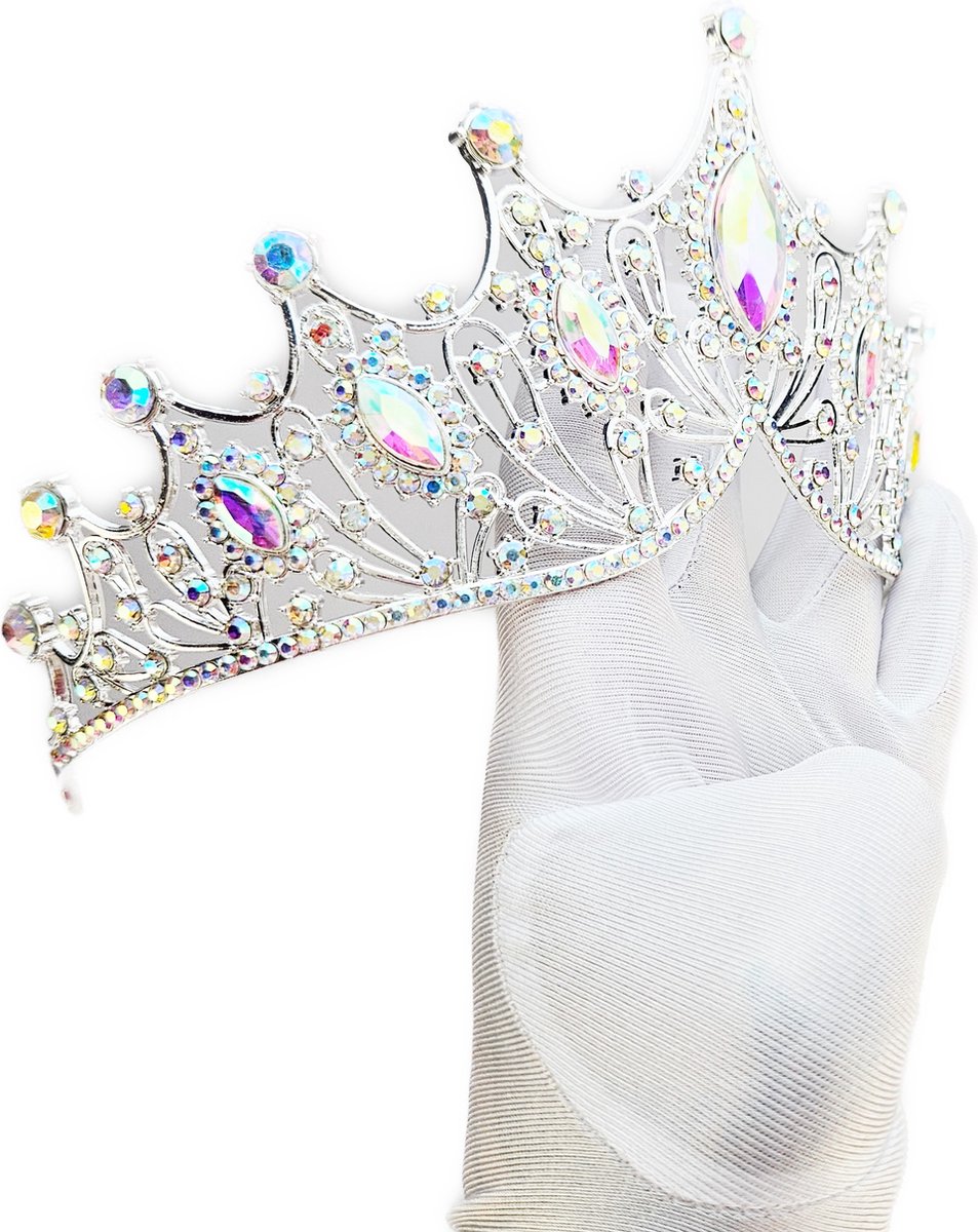 BamBella® - Luxe Tiara Kroon Koningin - Feest haarband Beauty Queen wedstrijd - AB Strass steentjes -