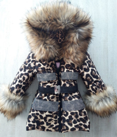 Kinderjas panterprint  Bontkraag jas Leopard  bontkraag Winterjas BamBella