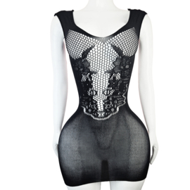 BamBella® - Jurk - Onesize - Erotische sexy nacht jurkje doorzichtig kant - Super Stretch Zwart