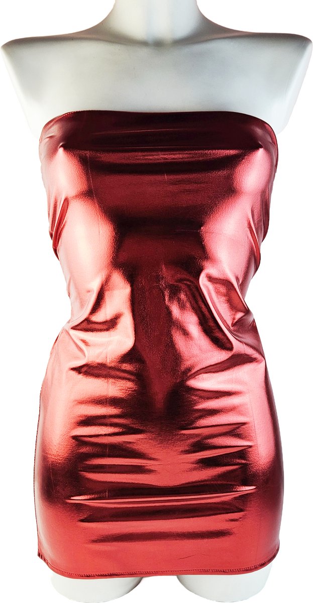 BamBella® - Jurk - Maat  Shiny Wetlook - rokje Super shine metallic Lame Glans Roze