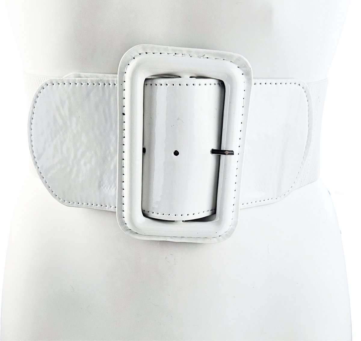 BamBella ® - Riem Maat Onesize - Datex Wit (Mix latex en stof) Mode Body Gothic Goth taille riem Gesp Groot