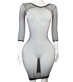 BamBella® - Jurk - Onesize - Erotische sexy nacht jurkje doorzichtig kant - Super Stretch Zwart