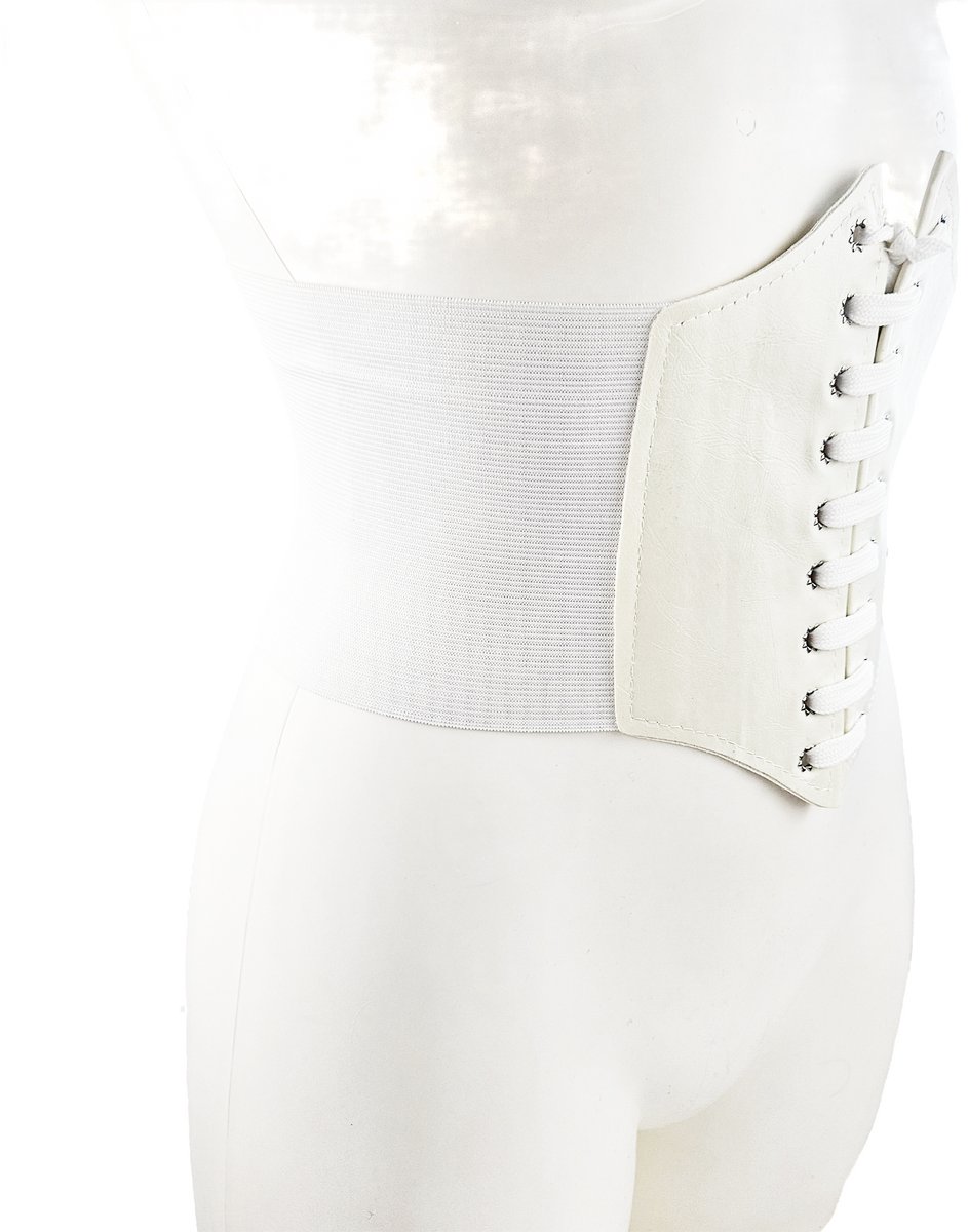 BamBella ® - Riem Maat Onesize - Wit Mode Body Gothic Goth taille riem zwart met Veter sluiting korset belt