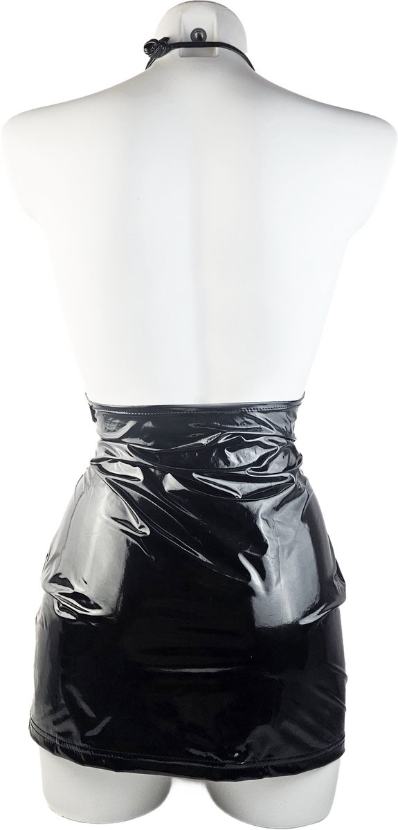 BamBella® Jurk -   Zwart dames kleding sexy Glans kleding mix van Latex en stof Datex Wetlook