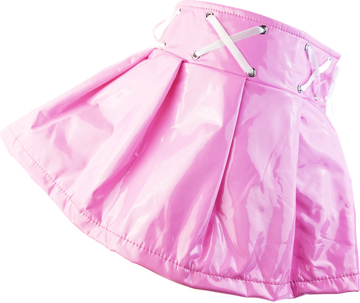 BamBella® - Datex mini Rok   Rood  met lint Rollenspel sm dames sexy Glans kleding mix van Latex en stof