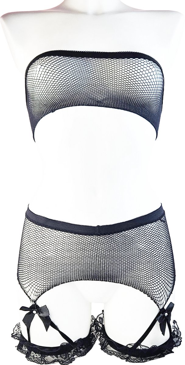 Sexy Erotische Lingerie set met jarretel onesize Dames Zwart