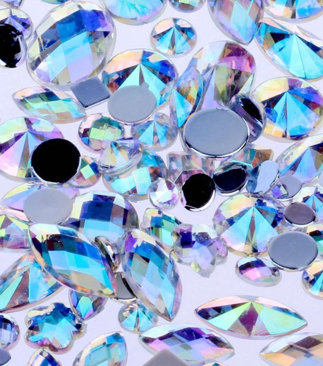 BamBella® blauw look plak stenen - 200 stuks mix - kleding versieren steentjes DIY hobby knutselen Glitter