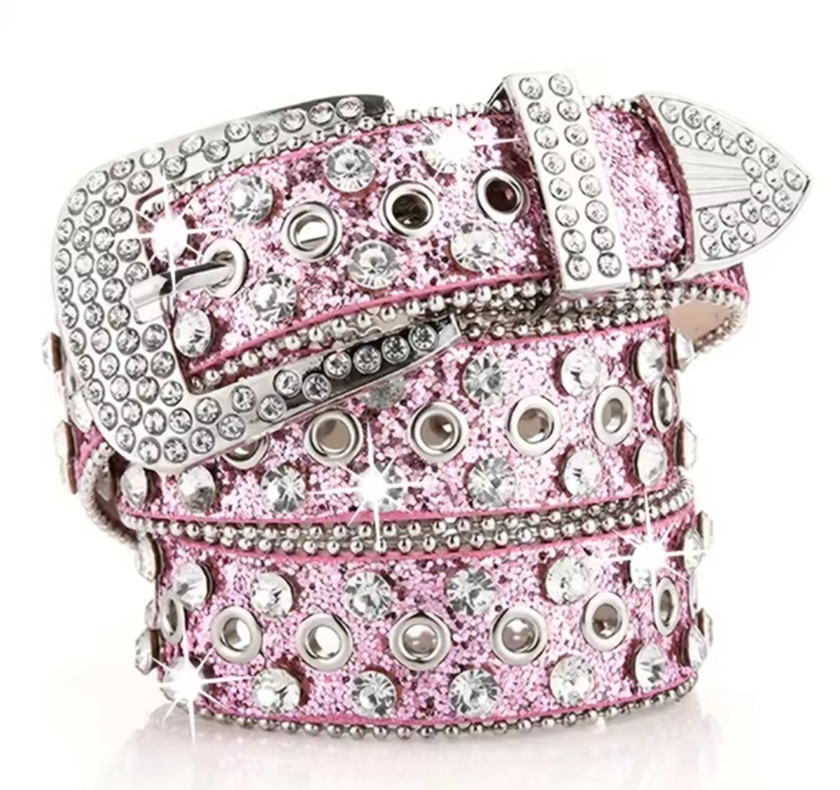 BamBella® - Riem Heup - 115cm maat S M L - verstelbare Belt Dames heupriem taille steentjes roze Skull goth broekriem