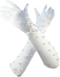 BamBella® - Handschoenen bruiloft feest Lang Wit Steentjes - dames - One Size