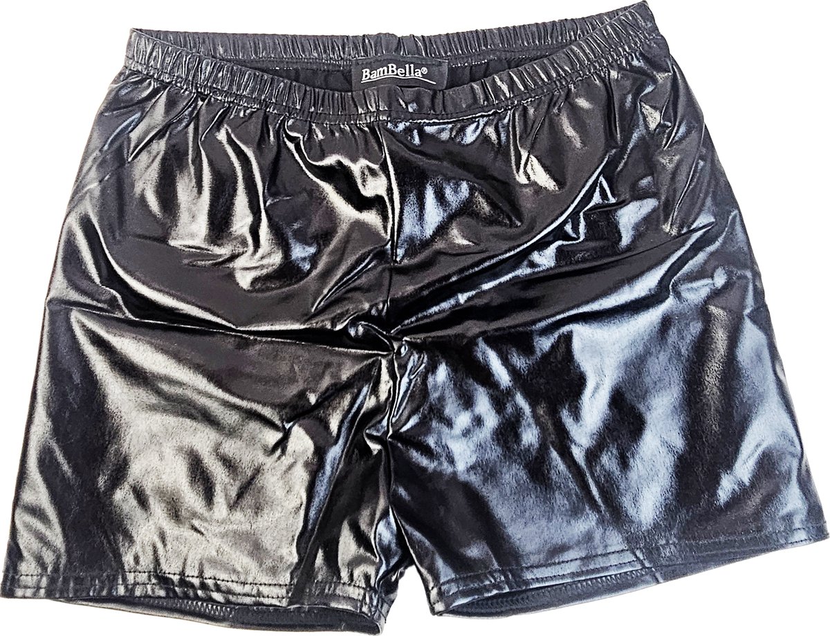 BamBella® Korte broek -  Wetlook Dames - Zwart Glans Lame metallic Short gym broek