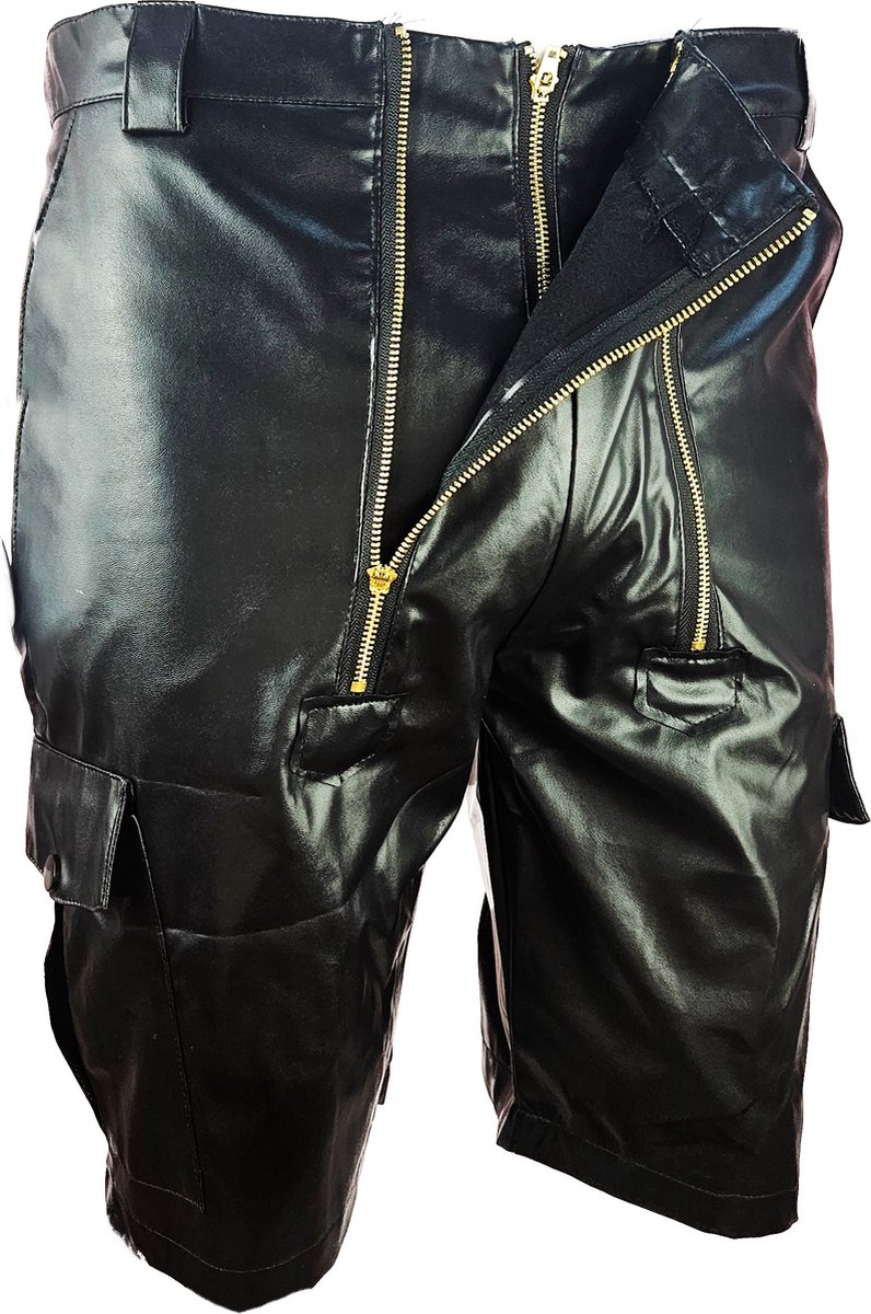 BNDGx® - Korte Broek Heren -  - Open kruis Erotische Sex kleding - Nep Leer BDSM porno outfit Man Rollenspel kleding