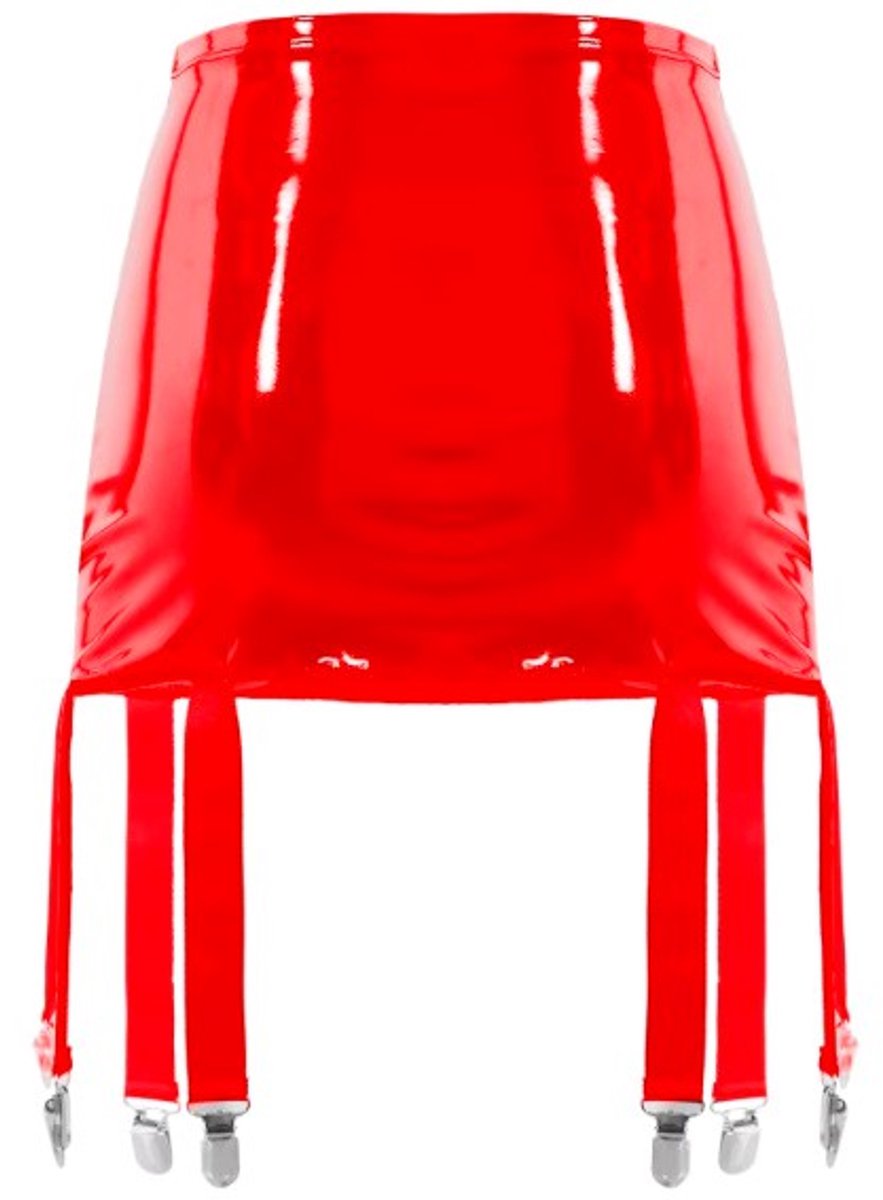 BamBella® - Datex mini Rok -  voor Jarratel kousen Rood Rollenspel sm dames sexy Glans kleding mix van Latex en stof