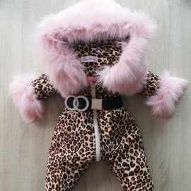Children's Leopard pram suit Fur collar animal print  ski suit baby