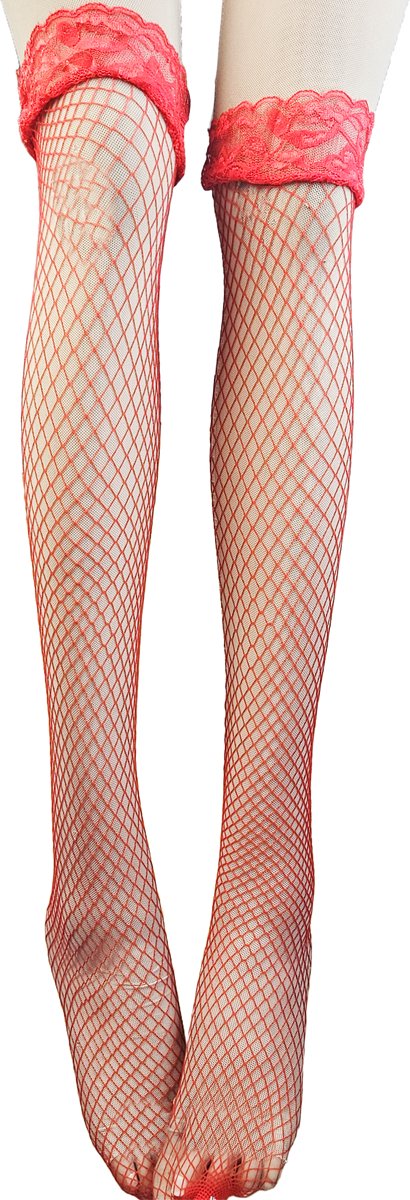 BamBella® Sokken panty kant stof Dames - Onesize Rood visnet gaten print