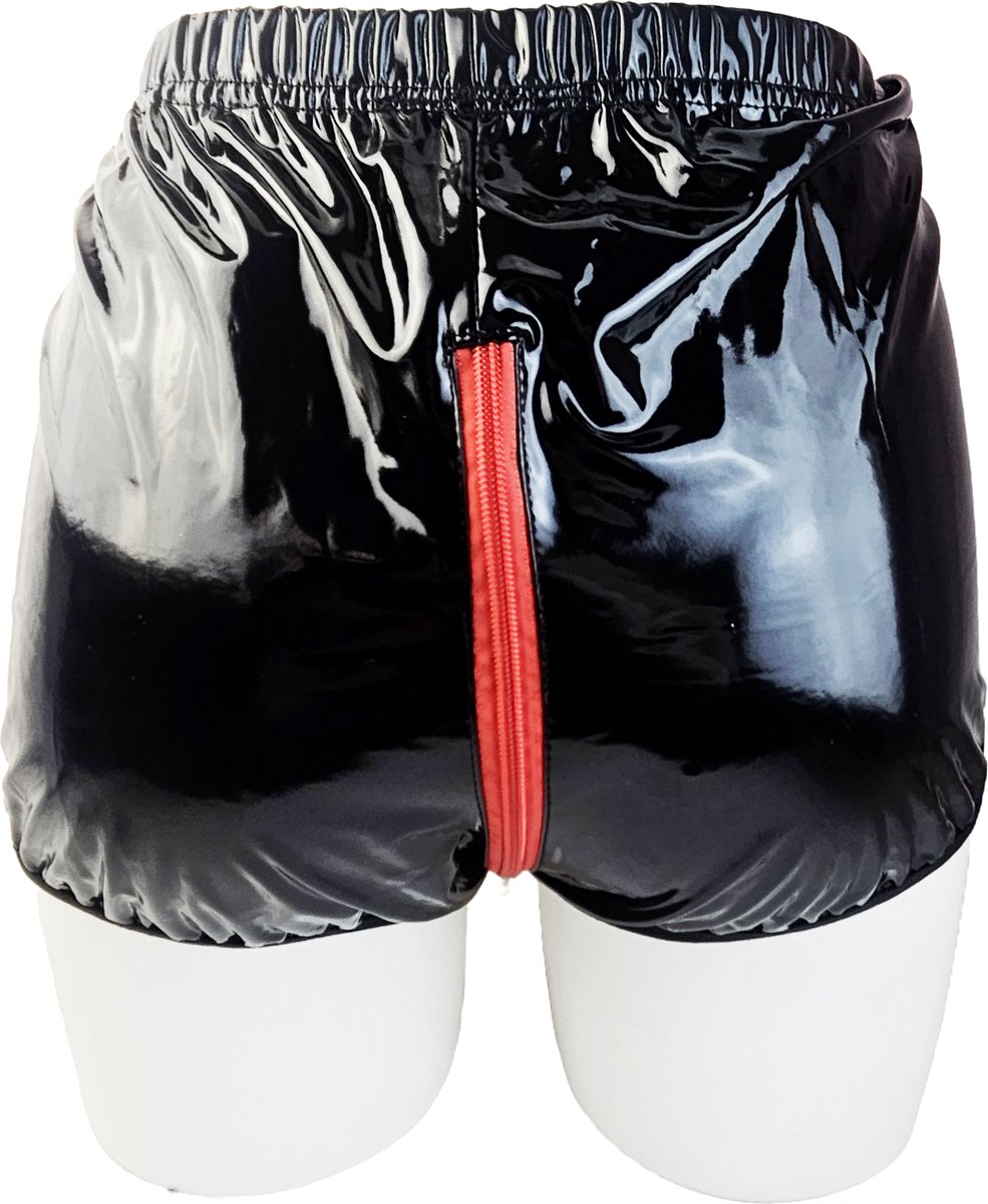 BamBella® Slip Onderbroek   Erotische Sexy SM BDSM Lingerie Danes - Zwart ondergoed Datex mix latex en stof wetlook met rits open kruis