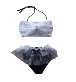 Bikini zwart wit   Strik van kant baby en kind Zwemkleding Badkleding meisje