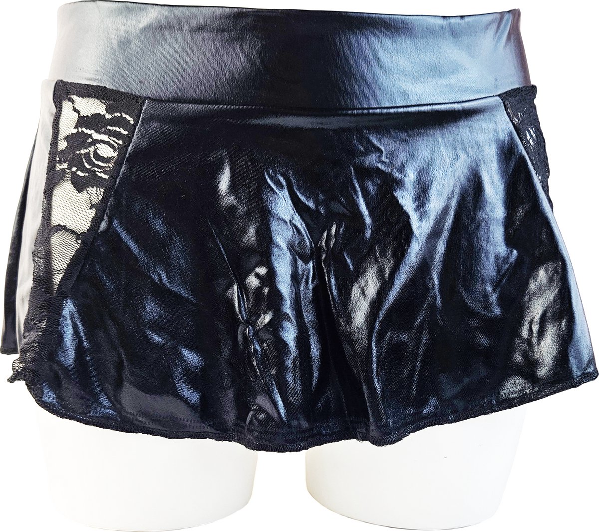BamBella® - Mini rok - Maat Onesize - Shiny Wetlook - Sexy Erotische rokje Super shine metallic Lame Glans Zwart Kant