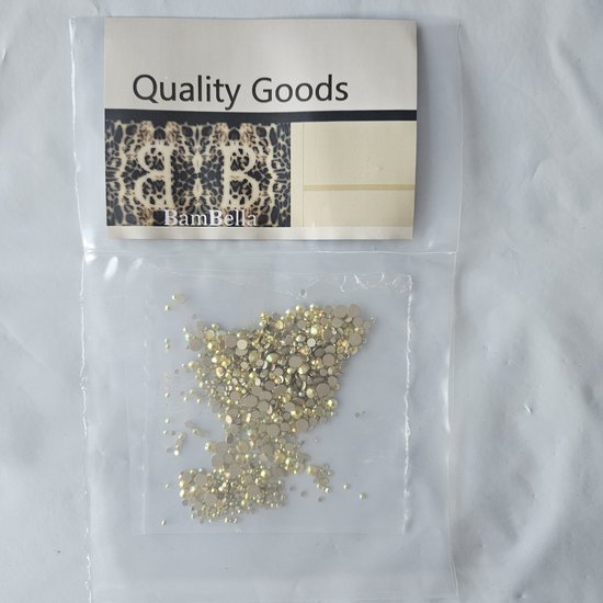 BamBella® Plak strass Steentjes - 1440 stuks - SS4 tot SS20 - goud kleurig AB stenen glitters nail art kleding versieren