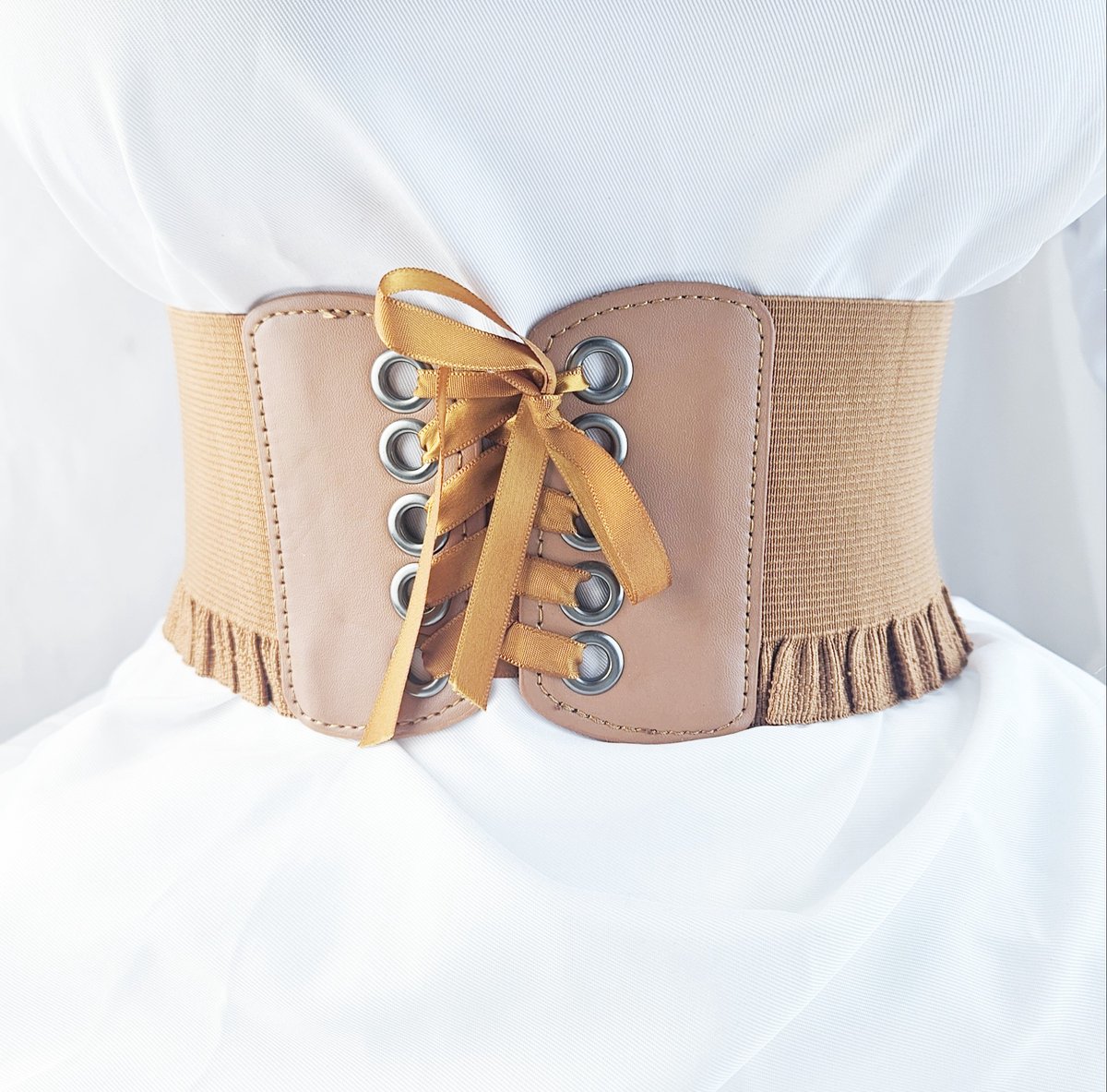 BamBella ® - Riem Maat Onesize - Bruin Mode Body Gothic Goth taille riem veter sluiting zwart met korset belt