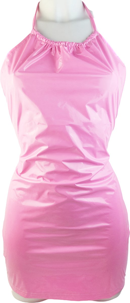 BamBella® Jurk -   Roze dames kleding sexy Glans kleding mix van Latex en stof Datex Wetlook