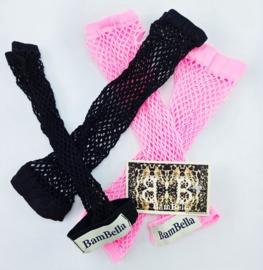 BamBella® Handschoenen Visnet Roze Lange vingerloze Elastische handschoen gaatjes mesh stof