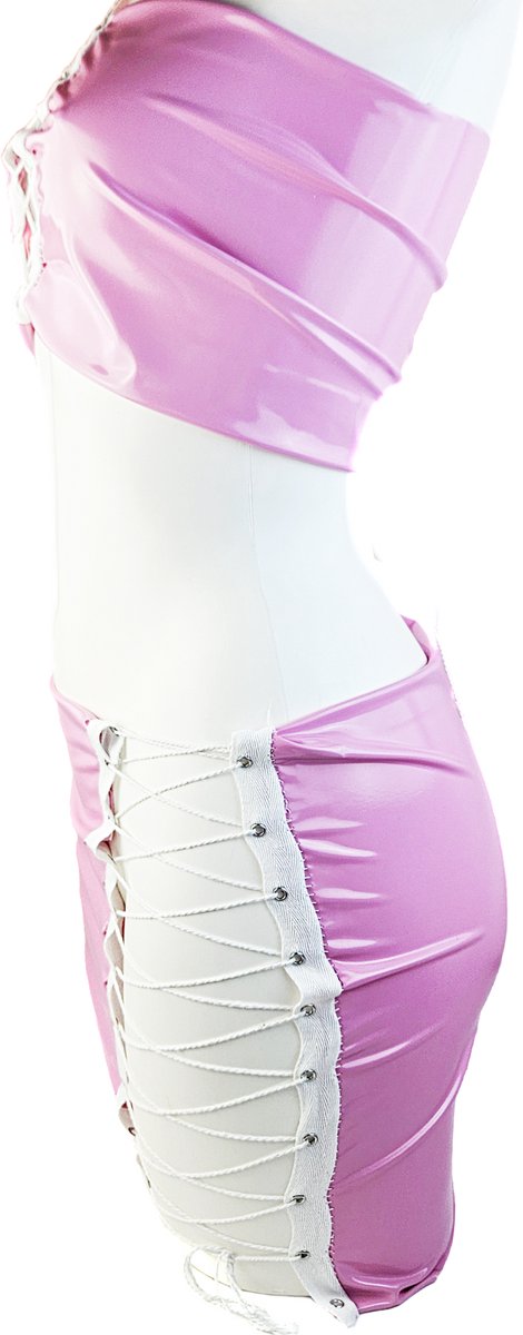 BamBella® Rok en top- Rood Sexy Set van Datex (Mix latex en stof ) Erotische dames kleding set kostuum Rok Lak glans shiny paal dans pak sexy kleding dames