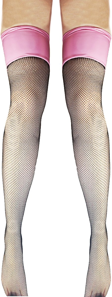 BamBella® - Sexy Hold Up kousen -  Roze - Latex - Visnet - jarretelkousen