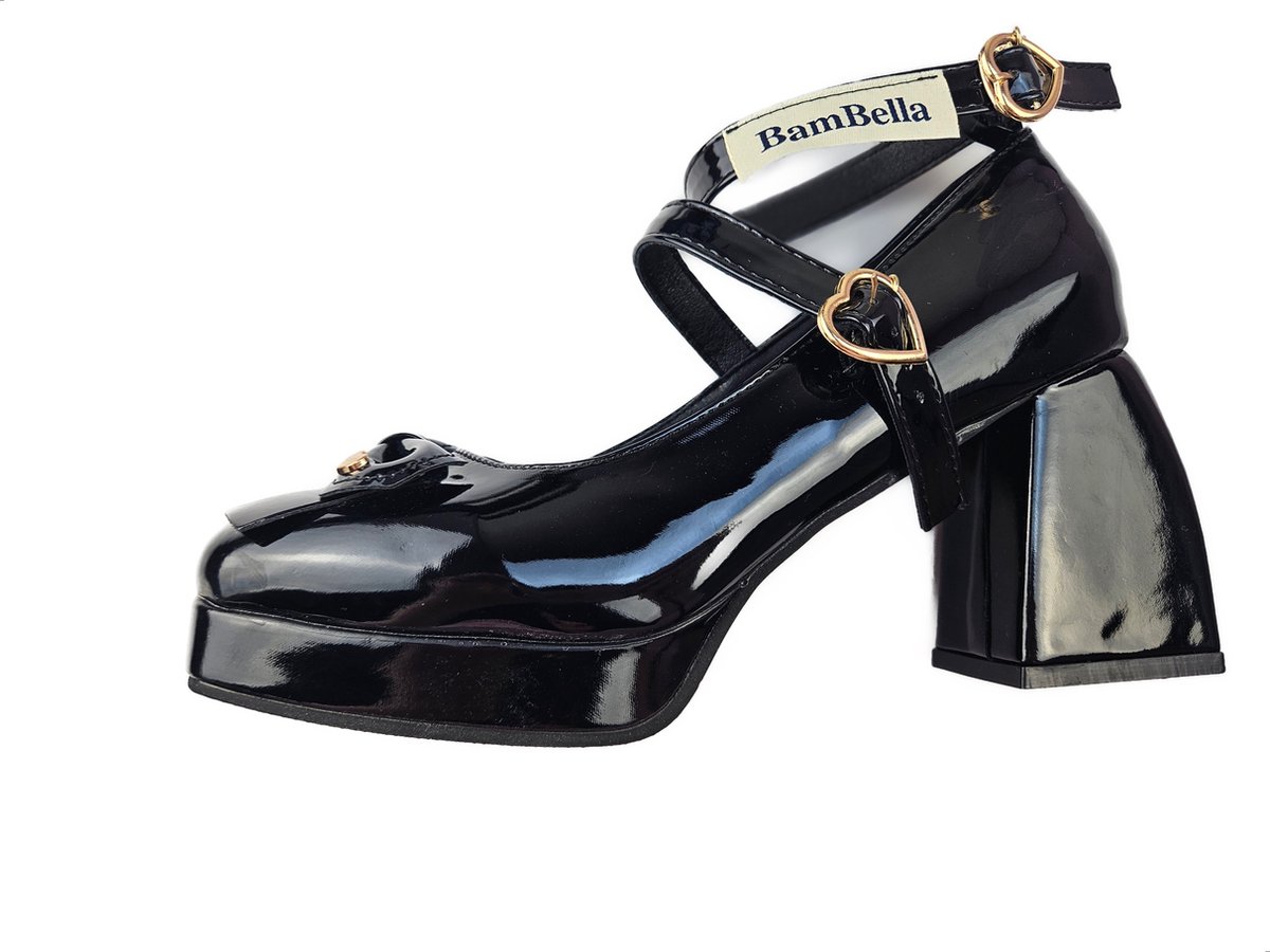 BamBella® - Schoenen - Zwarte sandalen - Maat 36 t/m 41 - Japanse stijl sandalen met hak - platform pumps blokhak