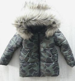 Winterjas groen Legerjas   Boys met grote bontkraag imitatiebont parka