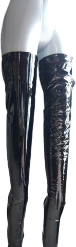 Kousen  - Zwart - Datex (Mix latex en stof ) - Sexy Kniekousen van Super Glans Fetish kleding bdsm Dames sokken