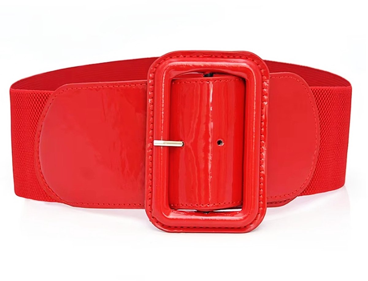BamBella ® - Riem Maat Onesize - Datex Rood (Mix latex en stof) Mode Body Gothic Goth taille riem Gesp Groot