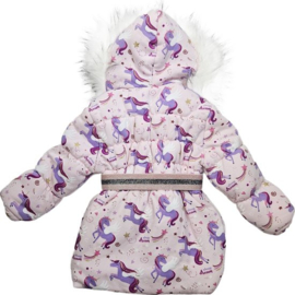 BamBella® - Jas - Maat 86 - Vest Winter jas bontjas bontkraag wit roze eenhoorntjes