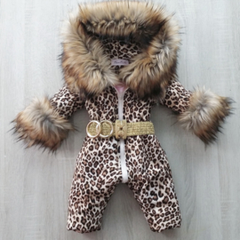 Children's Leopard pram suit Fur collar animal print  ski suit baby