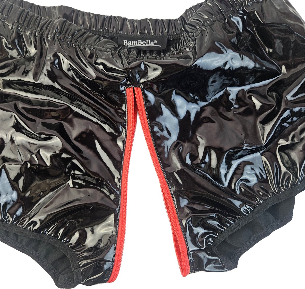 BamBella® Slip Onderbroek   Erotische Sexy SM BDSM Lingerie Danes - Zwart ondergoed Datex mix latex en stof wetlook met rits open kruis