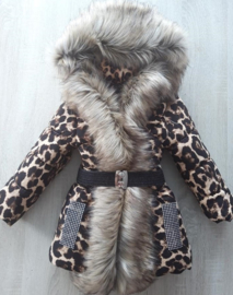 Women's Leopard Print Winter Coat With Big Fur Collar Fur Faux Fur