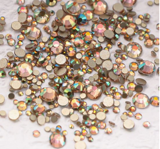 BamBella® Plak strass Steentjes - 1440 stuks - SS4 tot SS20 - goud kleurig AB stenen glitters nail art kleding versieren